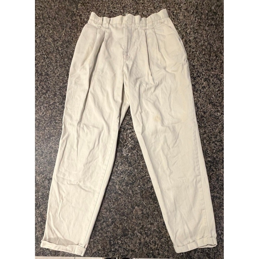 Vintage Chic Womens High Waisted Tapered Leg Cotton Pant Cream Off White Size 14